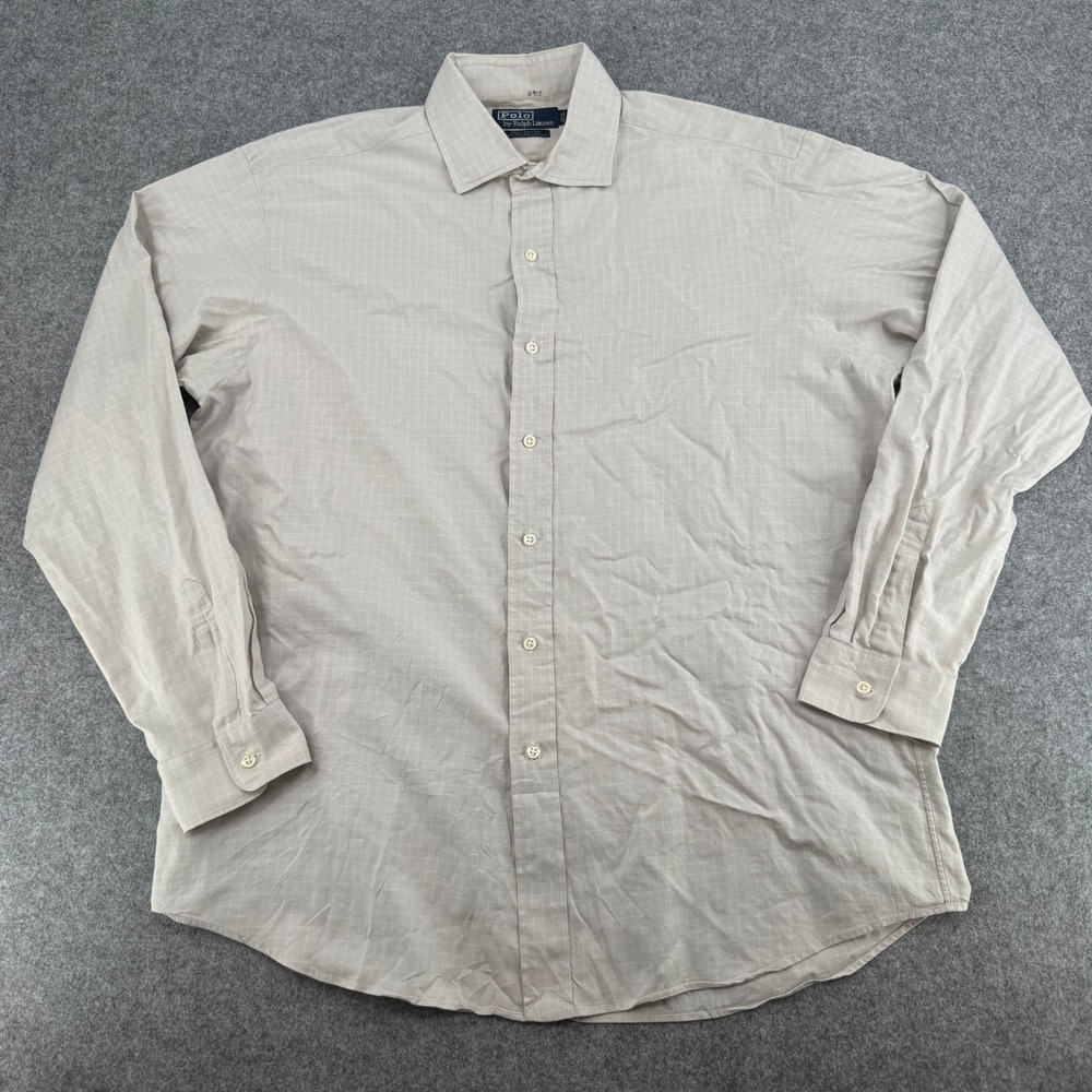 Polo Ralph Lauren Shirt Mens Large Westerton Tan Check Button Down EUC